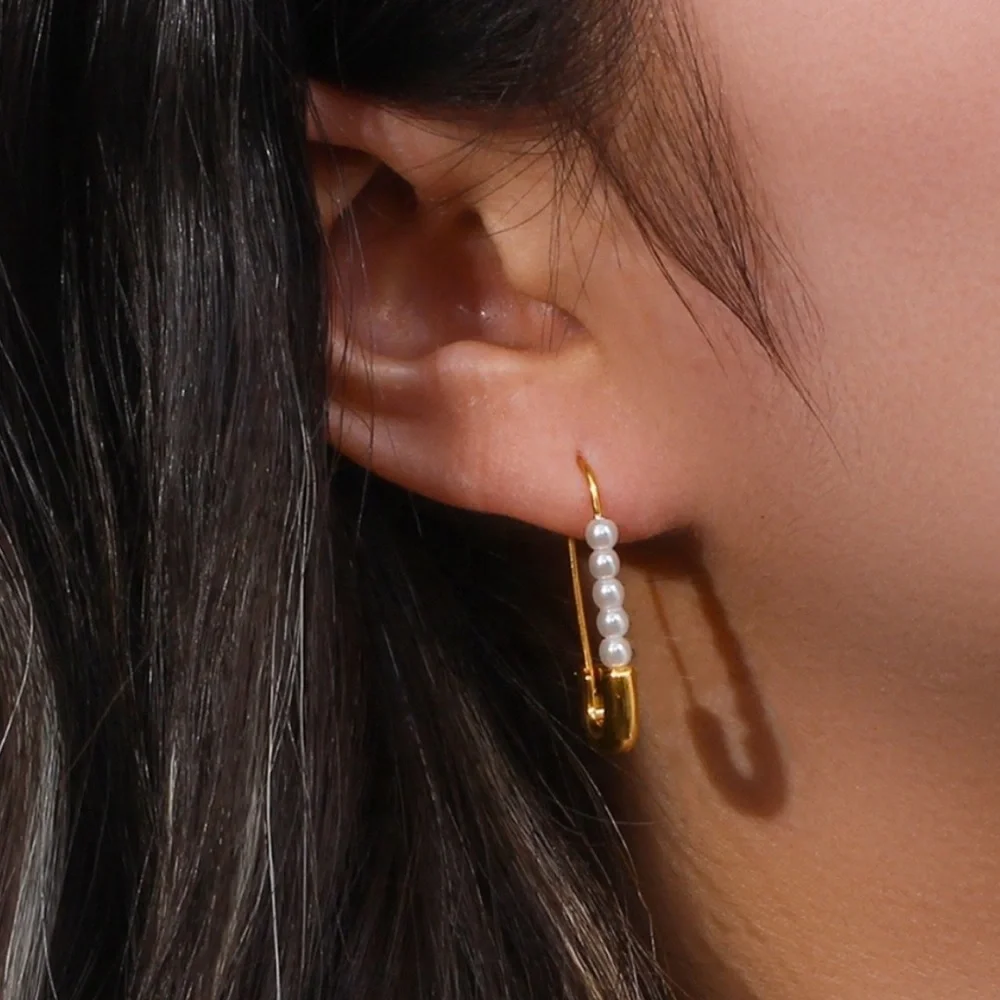 NEW PEARL HOOP 18K GOLD EARNINGS, NICE EARRINGS, CUTE EARRINGS - Picture 2 of 6